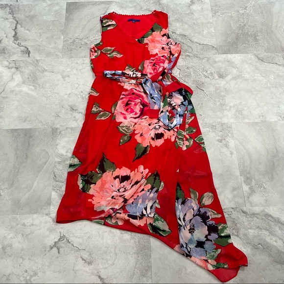 Apt. 9 Dresses & Skirts - Apt. 9 Red Floral High Low Chiffon Dress Size‎ Large L